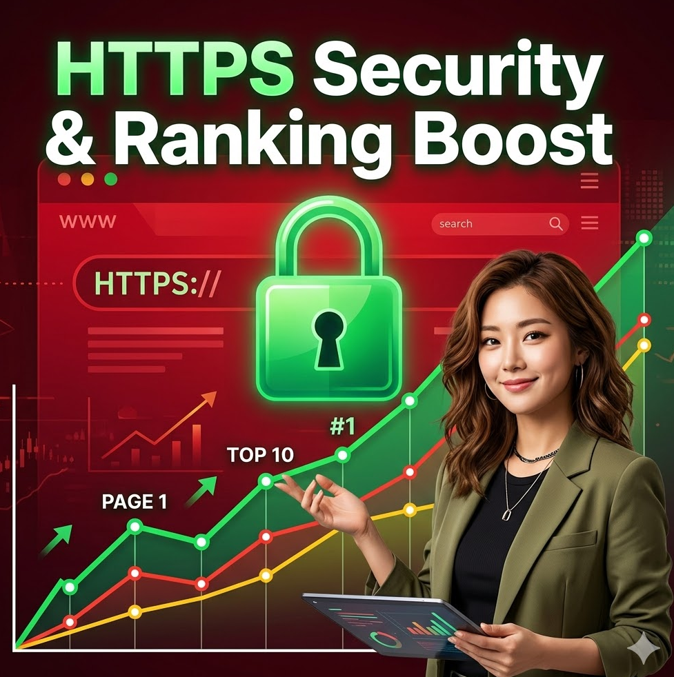 붉은 사이트 화면에 HTTPS 자물쇠 아이콘이 크게 떠 있는 그래픽 붉은 사이트 화면에 HTTPS 자물쇠 아이콘이 크게 떠 있는 그래픽